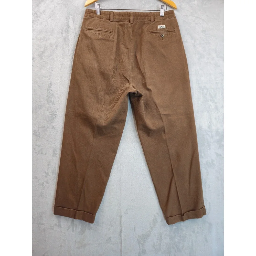 Polo Ralph Lauren Andrew Pant 35x28.5 Pleated Cuff Trouser Chino Vintage Brown